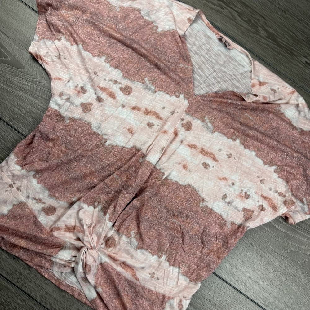 Juicy Couture Women's Tie Dye V Neck Twist Knot Tee Pink Size Large